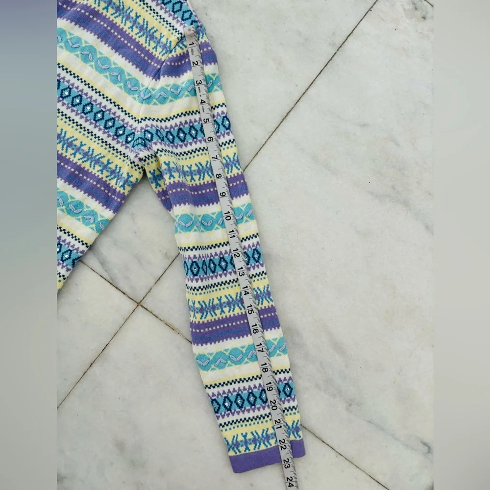 The Tog Shop Cardigan Sweater Fair Isle Purple Ivory Sequin Knit Women M Holiday